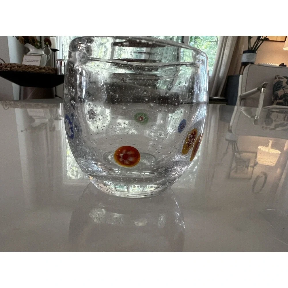Crate & Barrel Millefiori Votive Candle Holder Blown‎ Bubble Glass Zazz 2.5